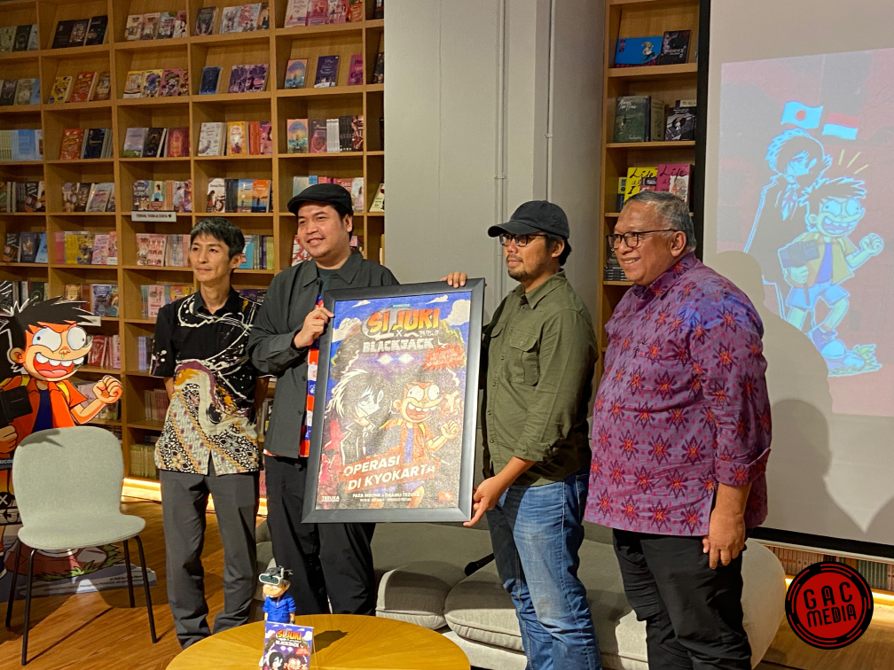 Ilustrasi Si Juki dan Black Jack berdampingan dalam kolaborasi komik Indonesia–Jepang.