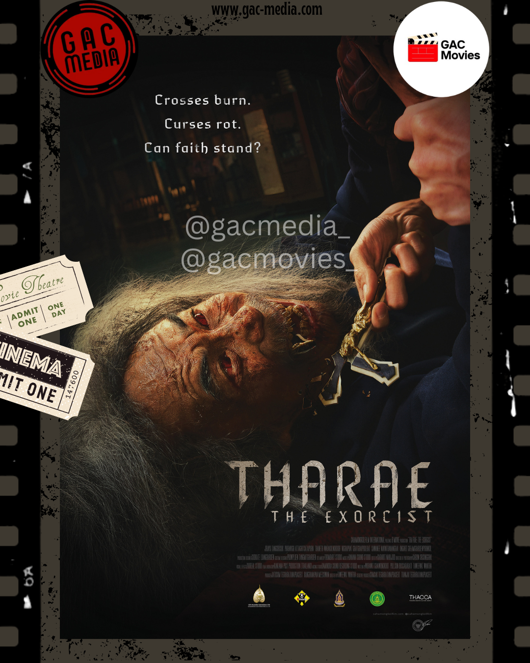 Poster resmi film Tha Rae: The Exorcist dengan nuansa horor eksorsisme