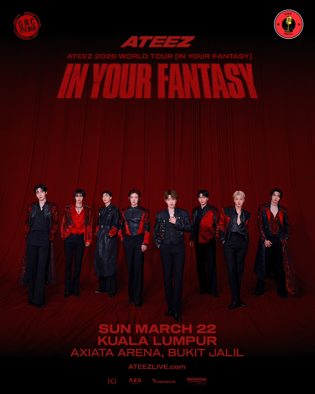 Visual promosi ATEEZ untuk konser di Malaysia pada 22 Maret 2026.