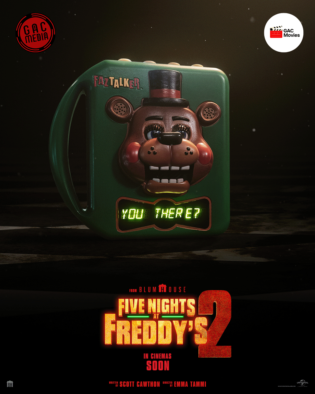 Animatronic Chica, Bonnie, dan Foxy muncul dalam adegan gelap dan menakutkan.